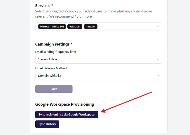 Sync recipient list button on Account Settings page
