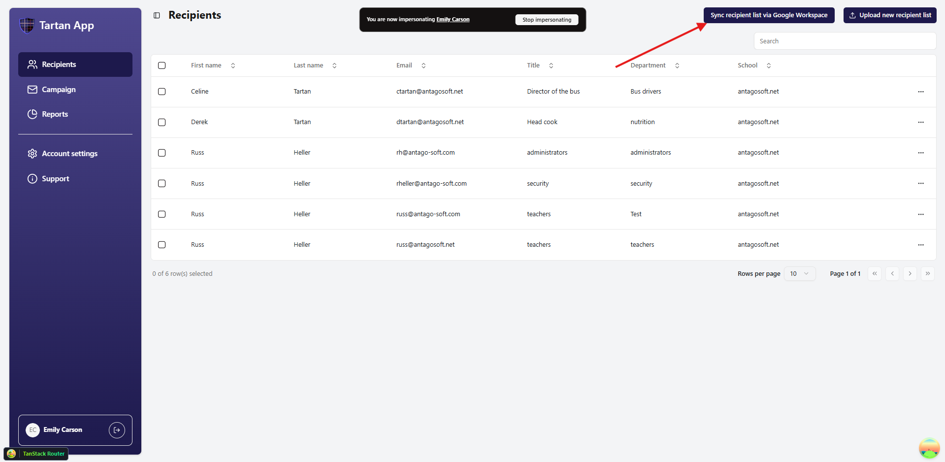 Sync recipient list button on Recipients page