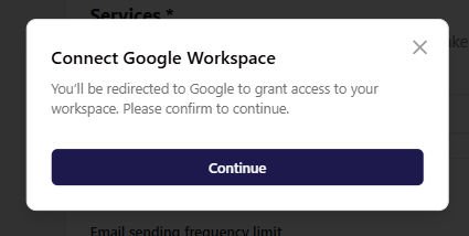 Google authorization screen for selecting Workspace account