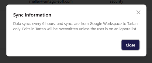 Sync Information popup after successful Google Workspace connection