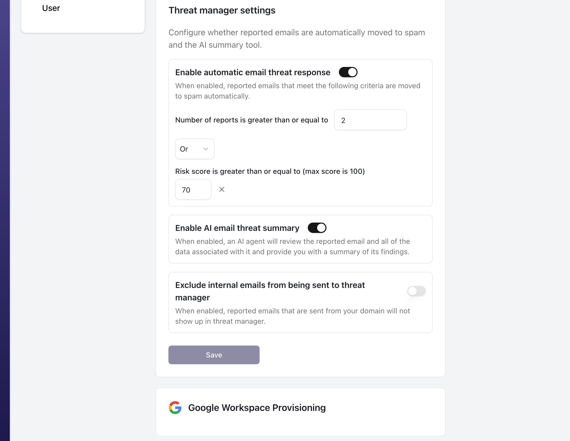 Threat Manager automation settings