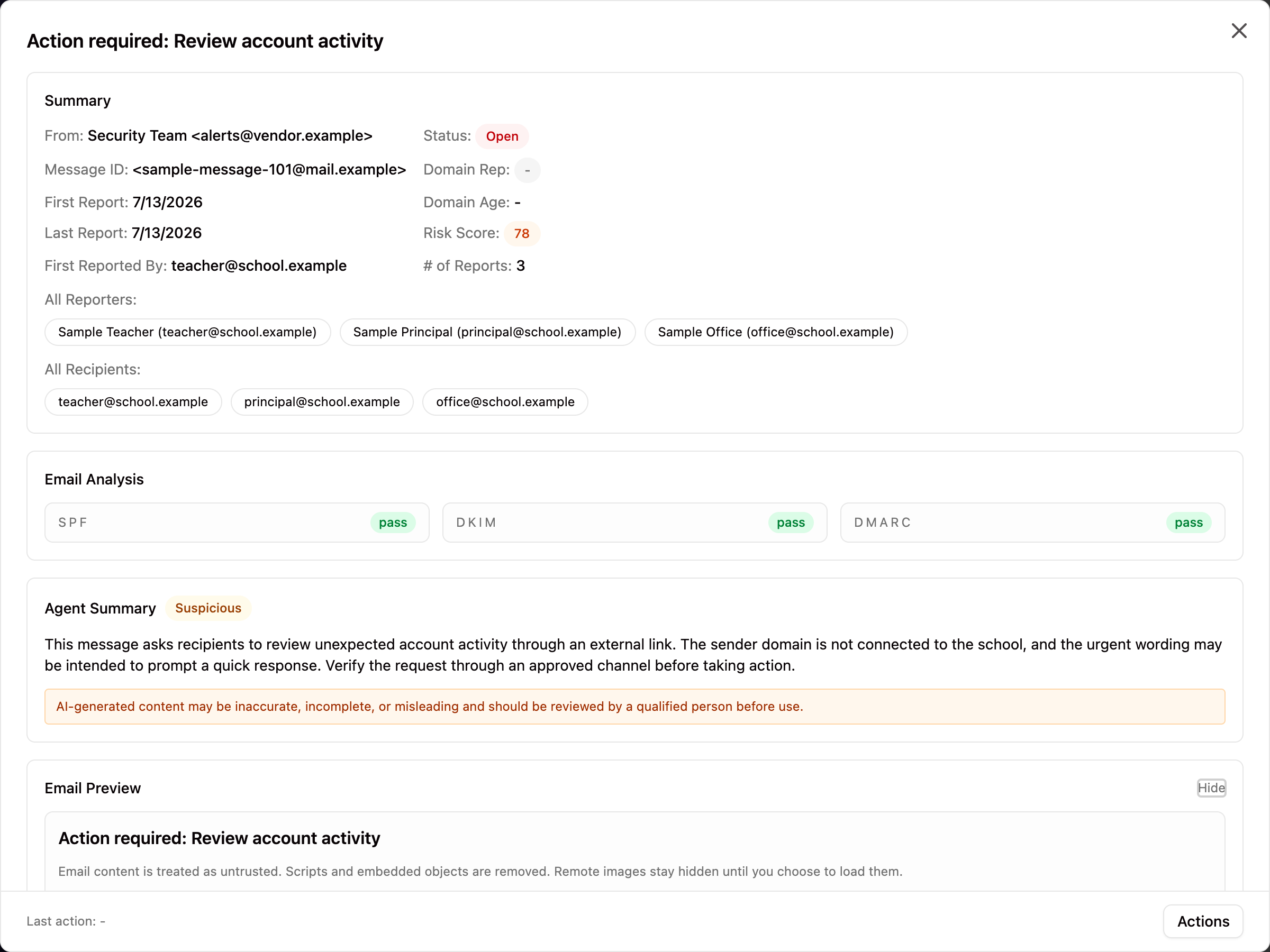 Threat details view