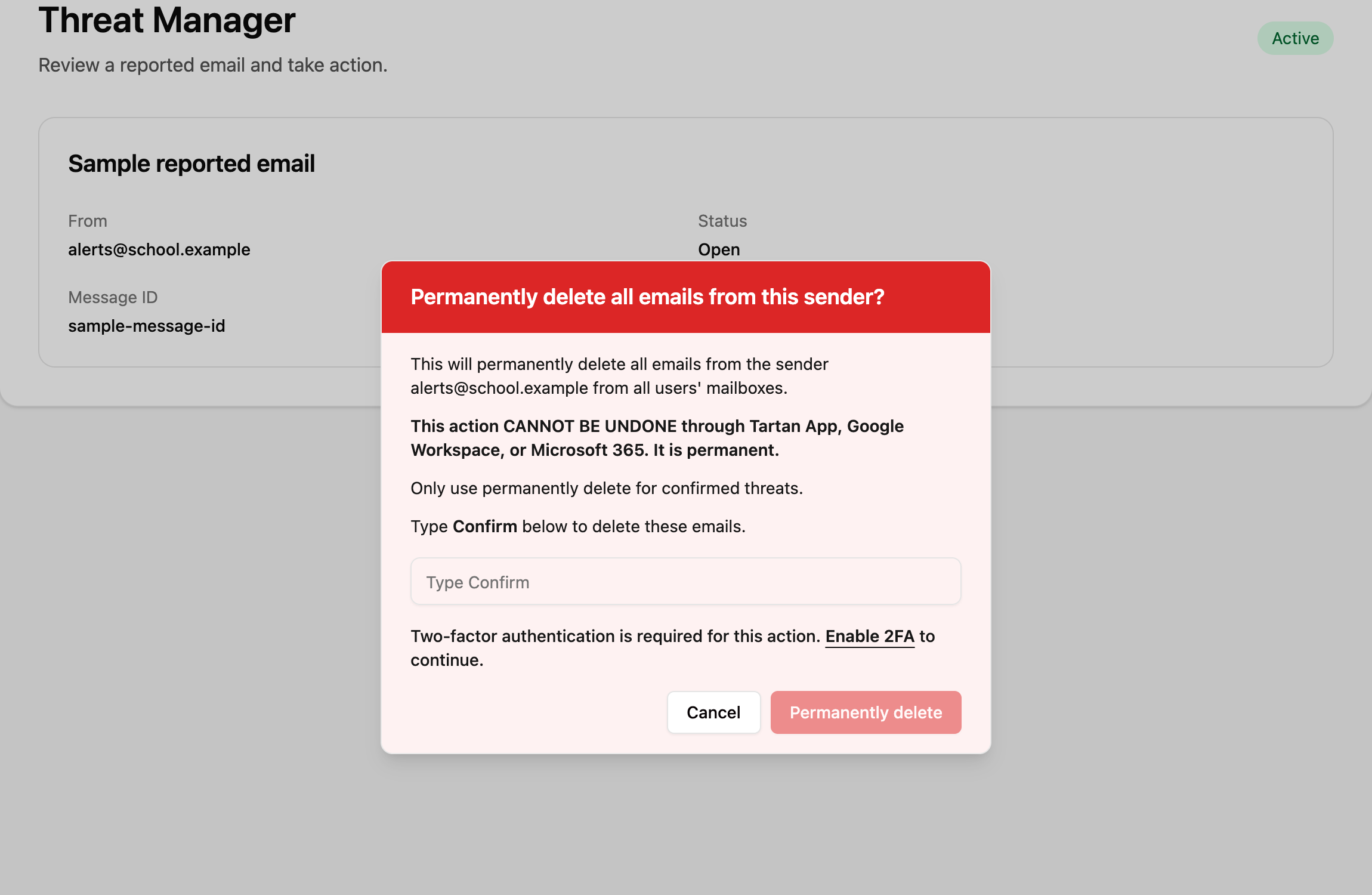 Action-specific permanent deletion confirmation