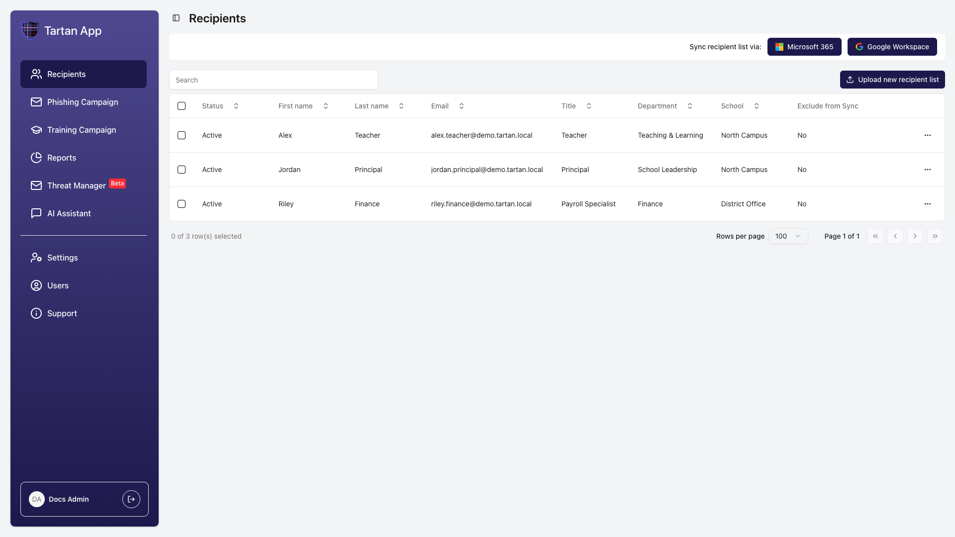 Recipient compatibility example for Microsoft 365 DMI
