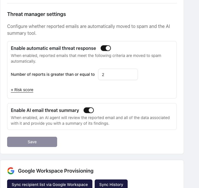 Threat Manager automation settings