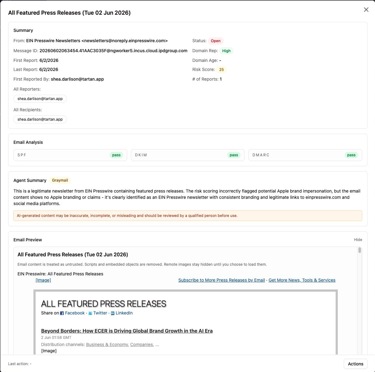 Threat details view